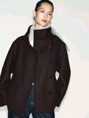 NEW ZARA HIGH NECK WOOL BLEND SHORT COAT  BLACK 2077/323